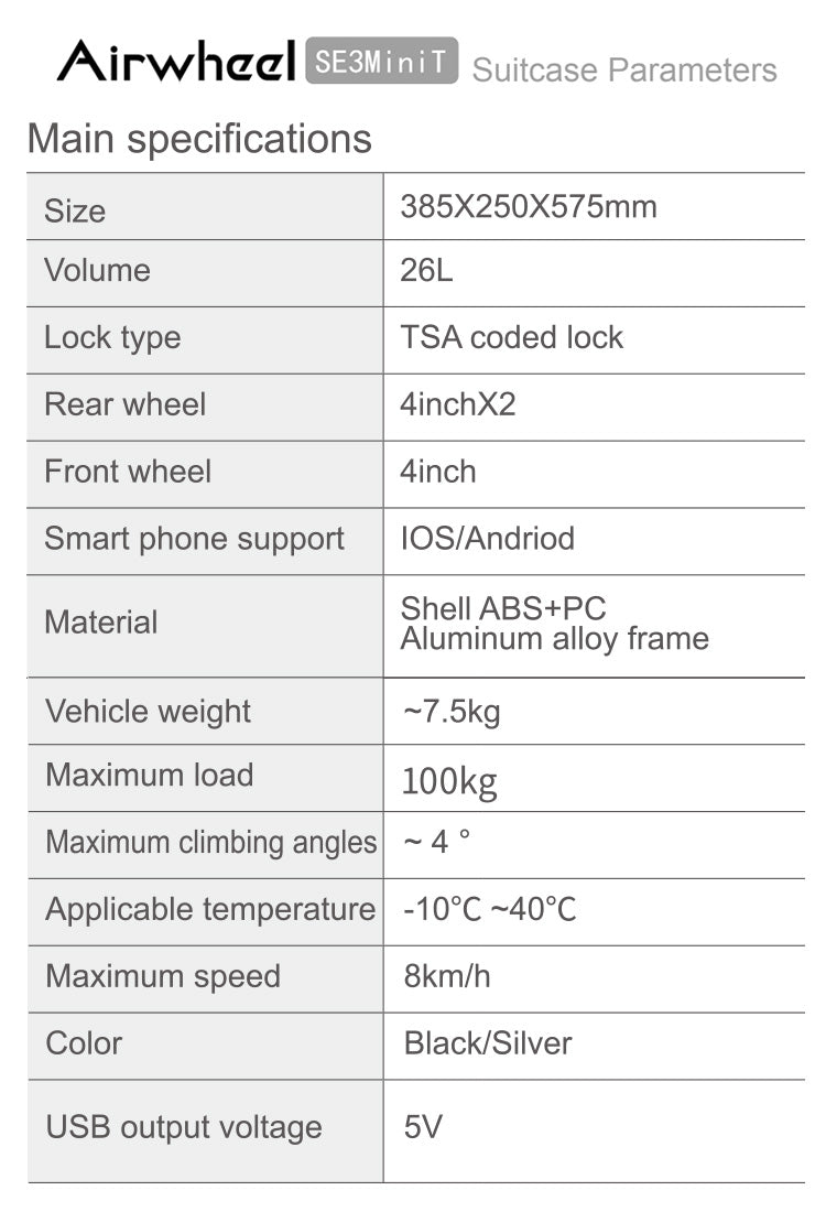 Airwheel-SE3-Mini-T-Riding-Suitcase-Technical-Parameters-Mobile